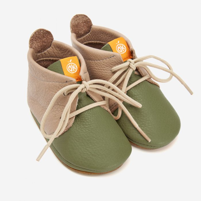 Lauflerner Barfußschuhe Schnürer khaki Orangenkinder