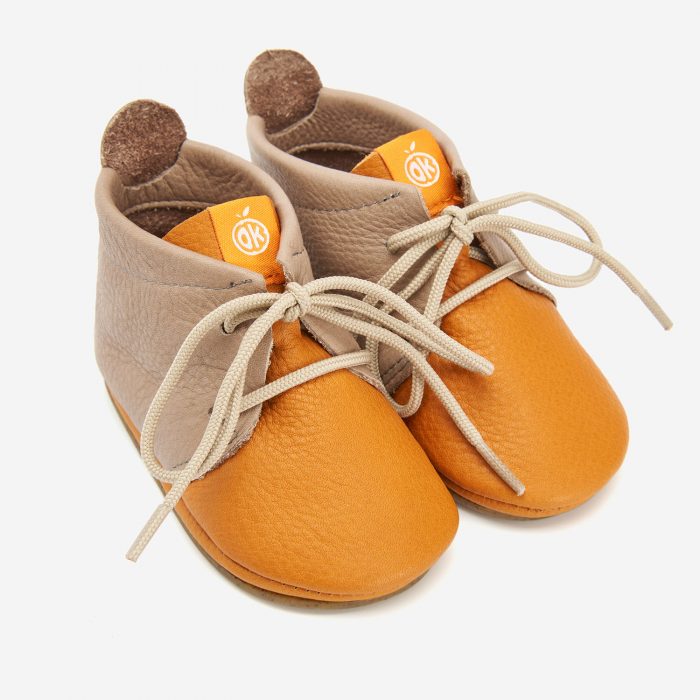 Lauflerner Barfußschuhe Schnürer hellbraun Orangenkinder