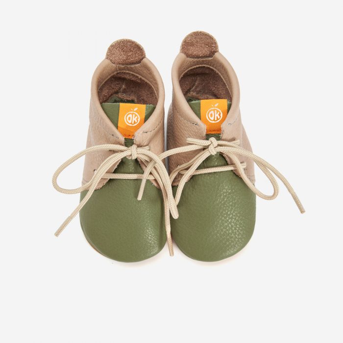 Lauflerner Barfußschuhe Schnürer khaki Orangenkinder