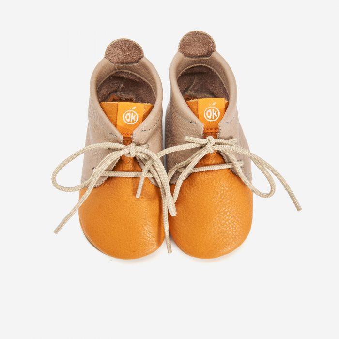 Lauflerner Barfußschuhe Schnürer hellbraun Orangenkinder