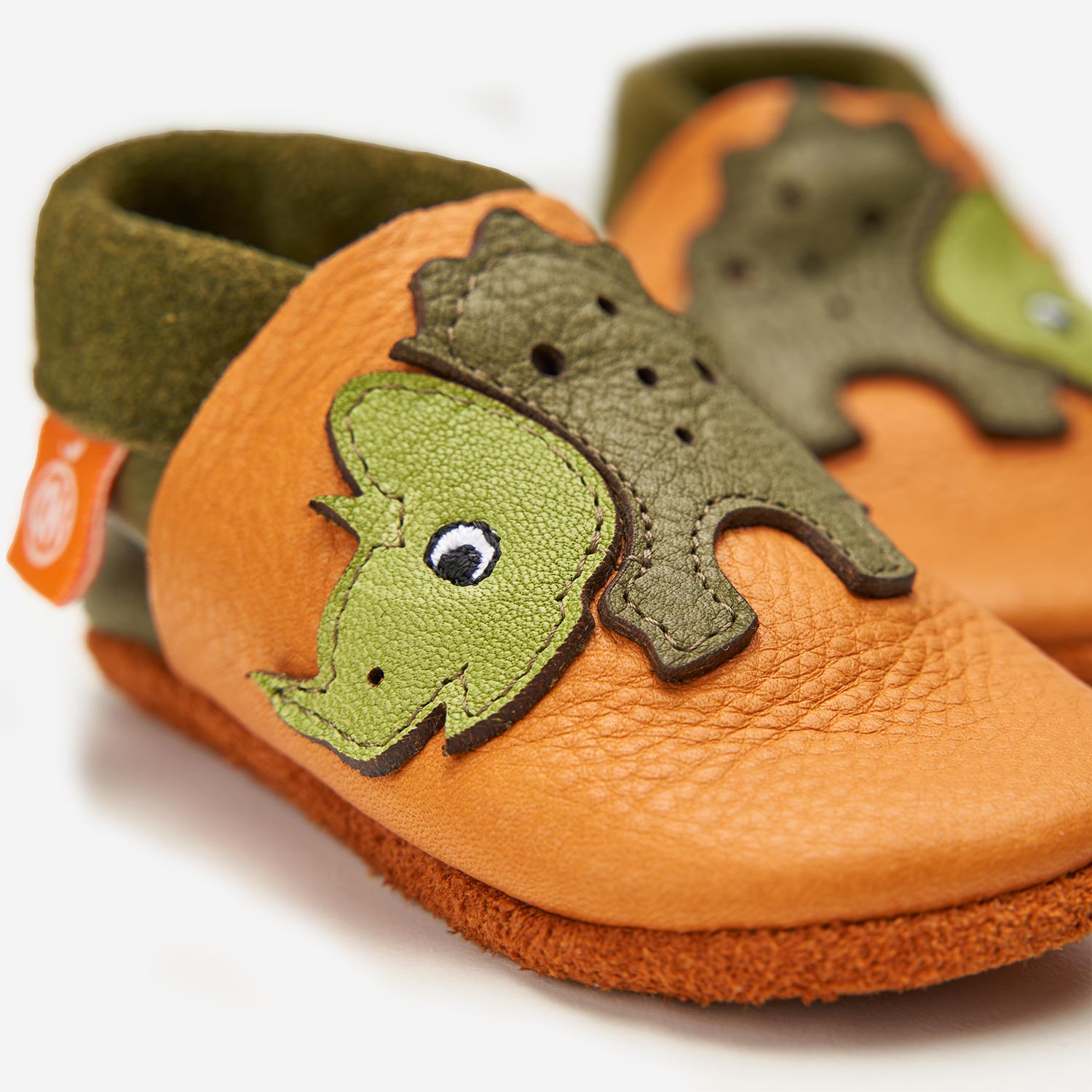 triceratops chaussons enfant, cuir souple écologique, orangenkinder