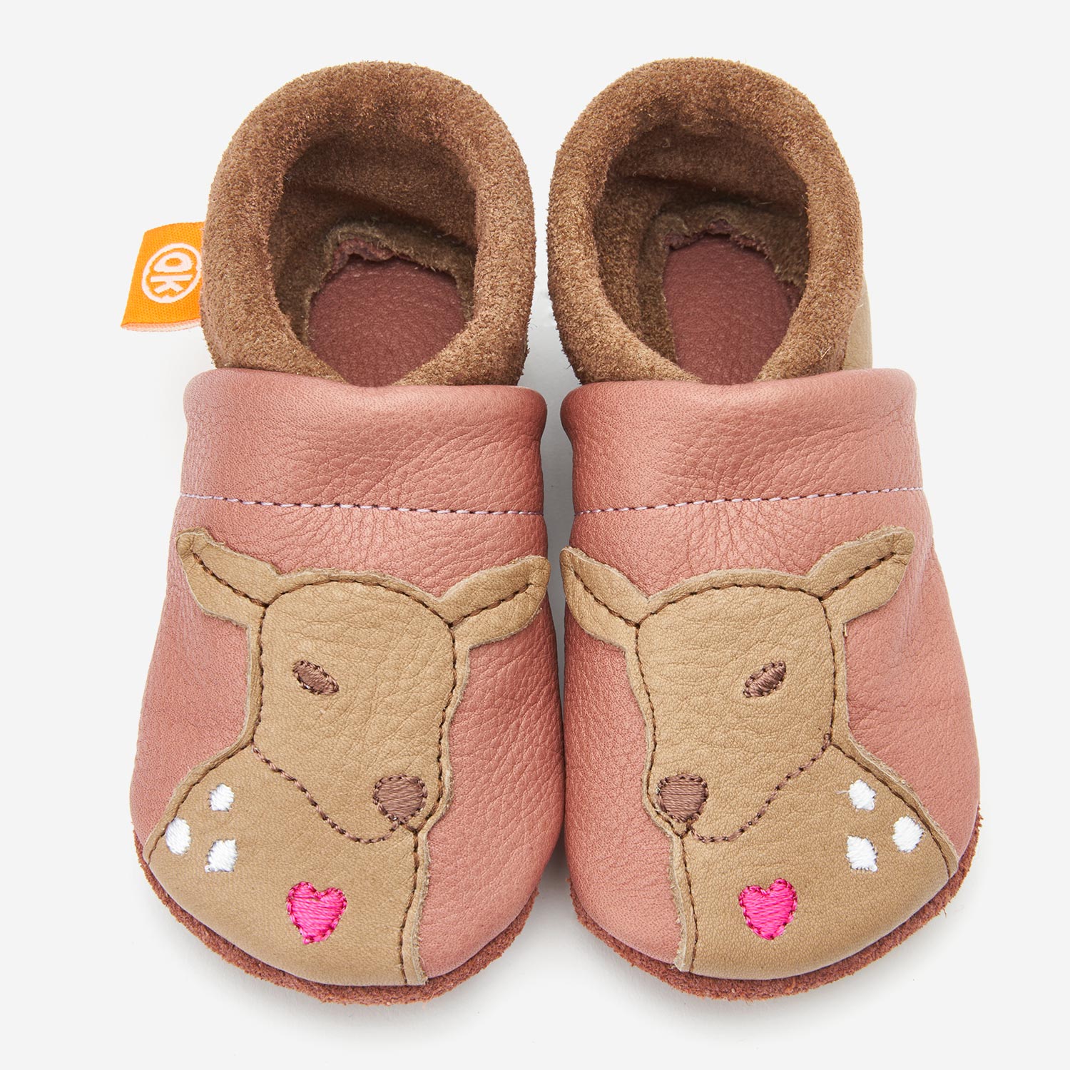 Biche Desi, Chaussons en cuir souple écologique, orangenkinder